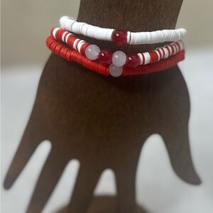 Red and White Beaded Bracelet Set